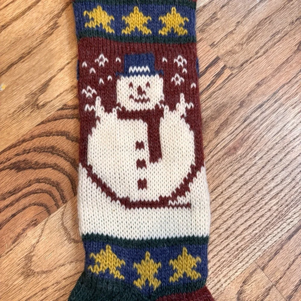 Vintage Russ Knit Snowman Christmas Stocking Wool Blend Red Blue‎ Nordic Holiday